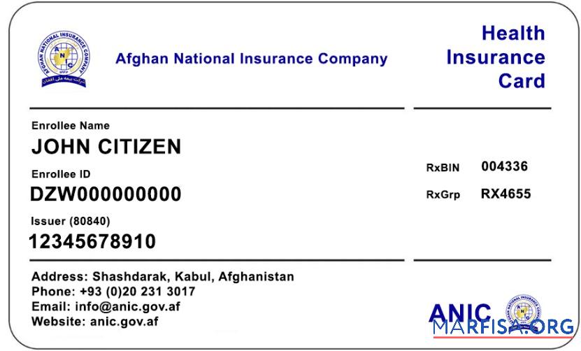 Downloadable Afghanistan Afghan National Insurance Company health insurance card template